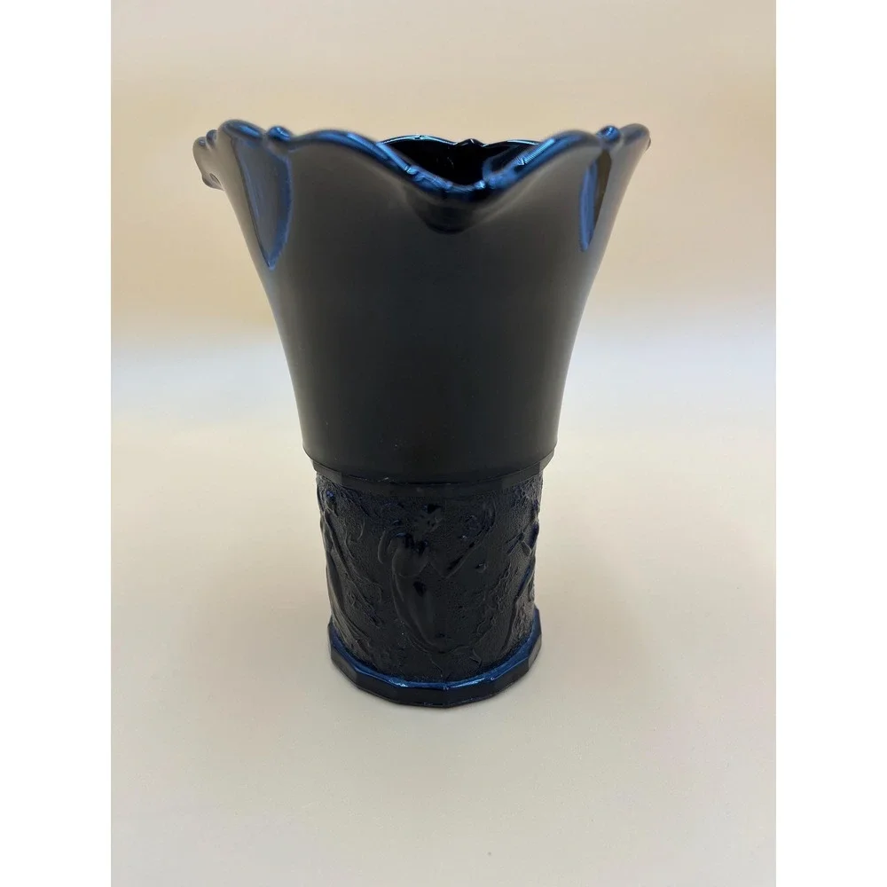 LE Smith Black Amethyst Vase: Vintage Nymphs Dancing Ladies Glass Vase